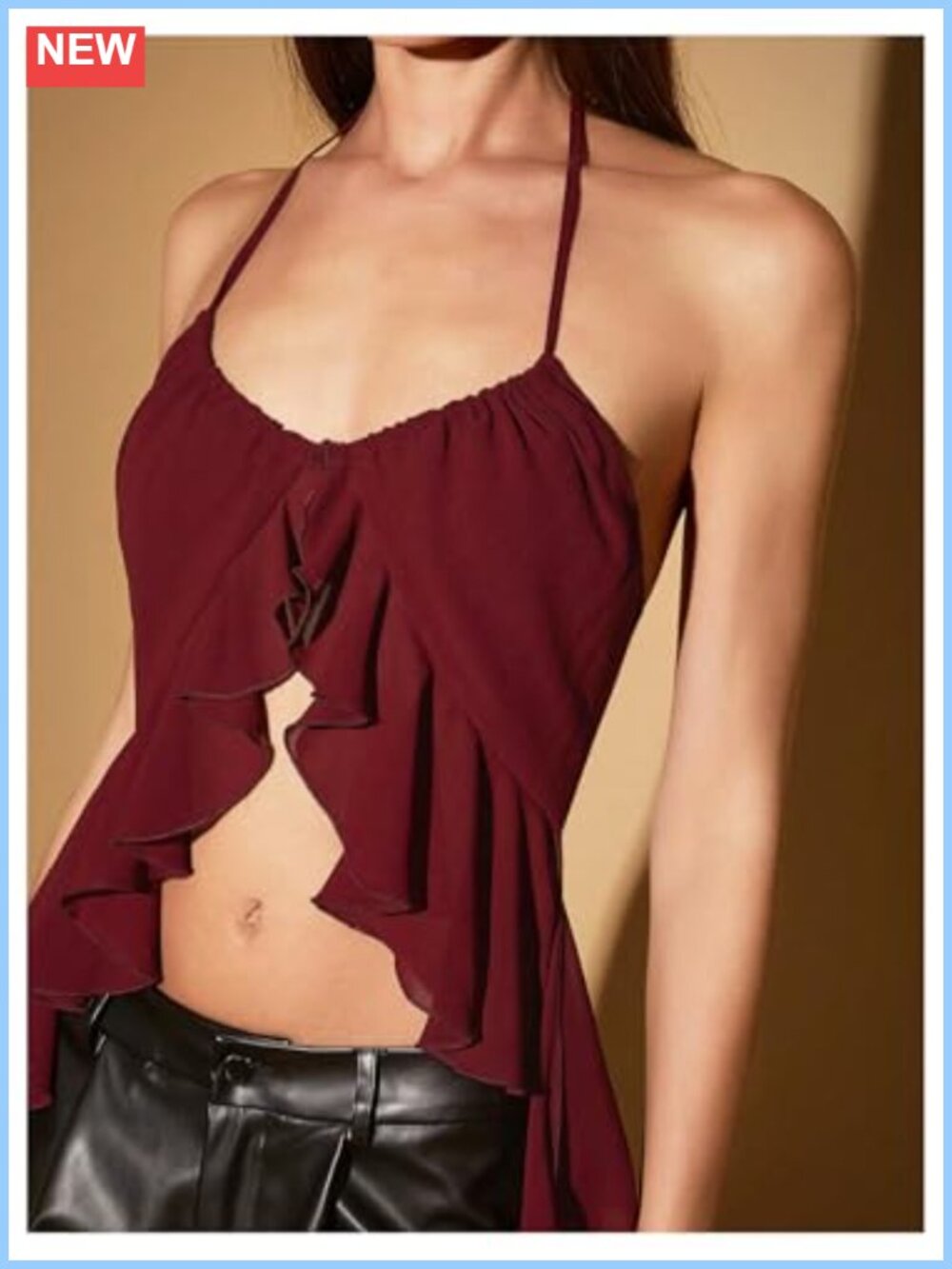 Women's Halter Cami Top Backless Asymmetrical Ruffle Rave Top - Picture 3 of 4